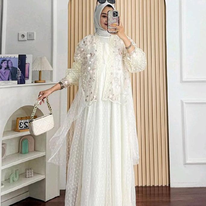 SETELAN GAMIS SET OUTER TERPISAH WANITA MUSLIM TERBARU JERSEY MIX BRUKAT TILE MUTHIA DRESS Brokat Ko