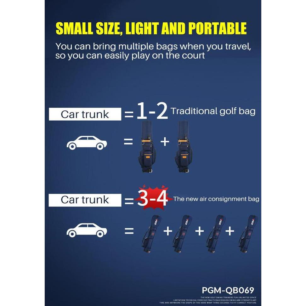 PGM Tas Golf Travel Roda Compact Wheeled Golf Bag Lightweight Portable Tas Stik Golf