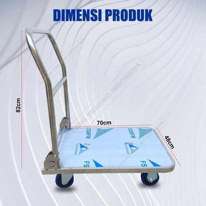 Handtruck Troli Stainless 500kg/Troli Angkut Barang/Trolley 90x60 cm