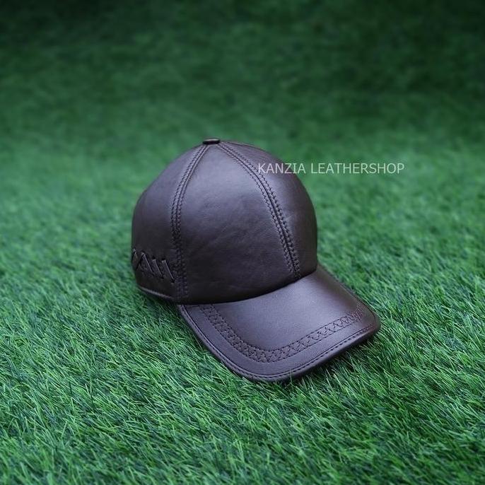 Kanzia Leathershop Topi Kulit Pria Baseball Slimfit Topi Bisbol Karet