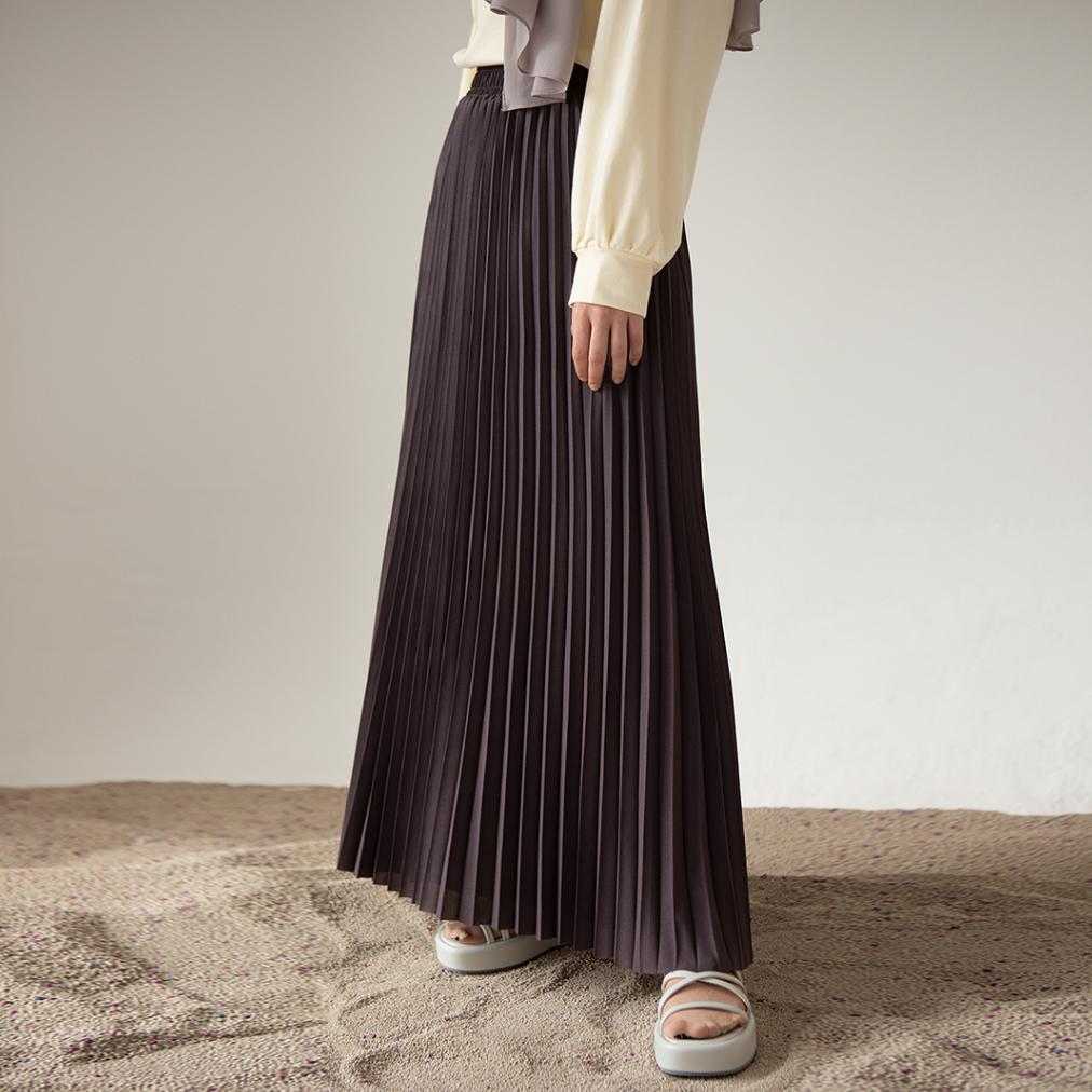 Reska Skirt by Aska Label - Rok wanita pleats rok plisket pinggang full karet warna pink mauve, abu 
