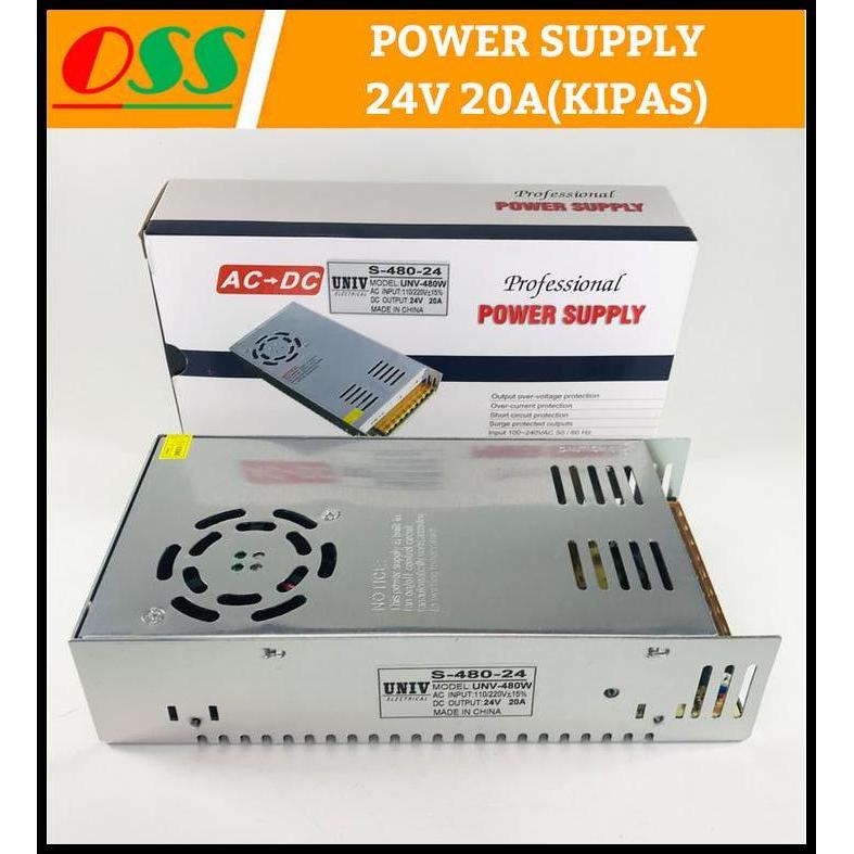 GRATIS ONGKIR POWER SUPPLY 24V 20A / PSU 24V 20A SMPS TRAFO SWITCHING POWER + KIPAS 