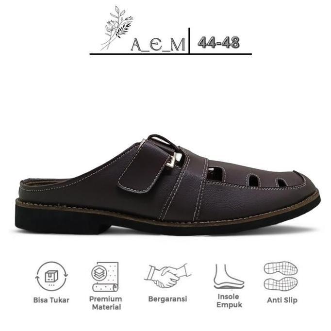 A.E.M Sepatu Sandal Bustong Pria Kulit Brown BSize 44-48 Jumbo Besar