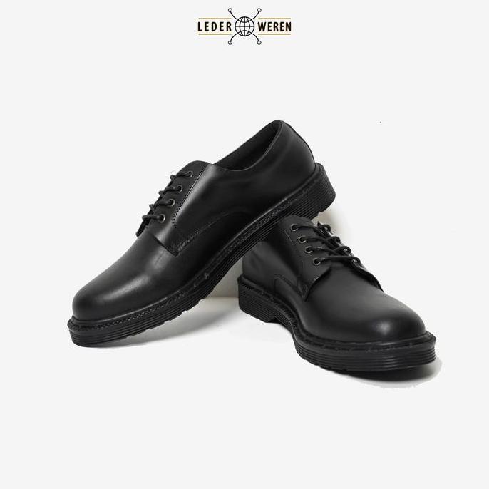 Lederweren - Leder Derby 2 Full Black - Sepatu Pantofel Formal Pria Kulit Shoes Kerja Hitam Kasual