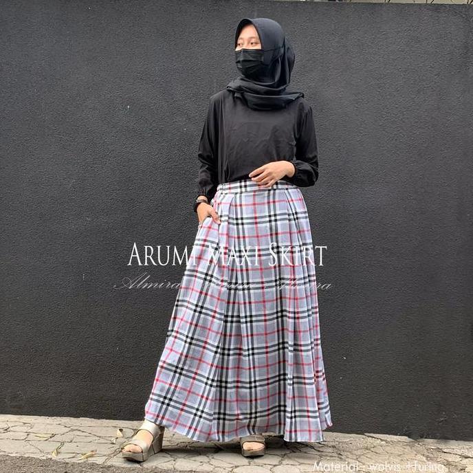 Rok  Motif Kotak Kotak Vintage Tartan Panjang  Arumi  Maxi Skirt Griyaraditya Almira  Wanita Muslim 