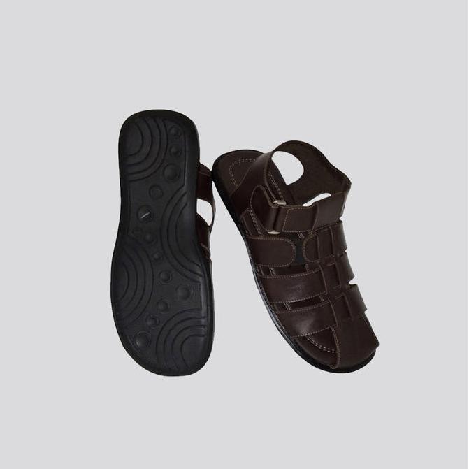 Ukuran Besar Jumbo 44-47 | Sepatu Sandal Pria Leather Brown Branded