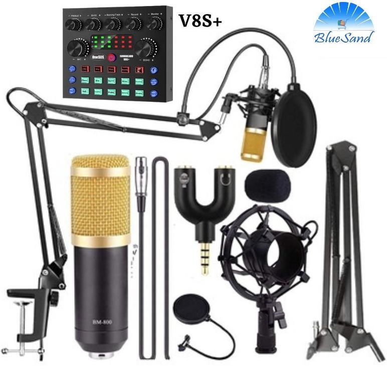 PAKET KUMPLIT MIC CONDENSER BM 800 + STAND + SOUNDCARD V8S V8S Plus + SPLITTER Mic BM800 Full Set Fo