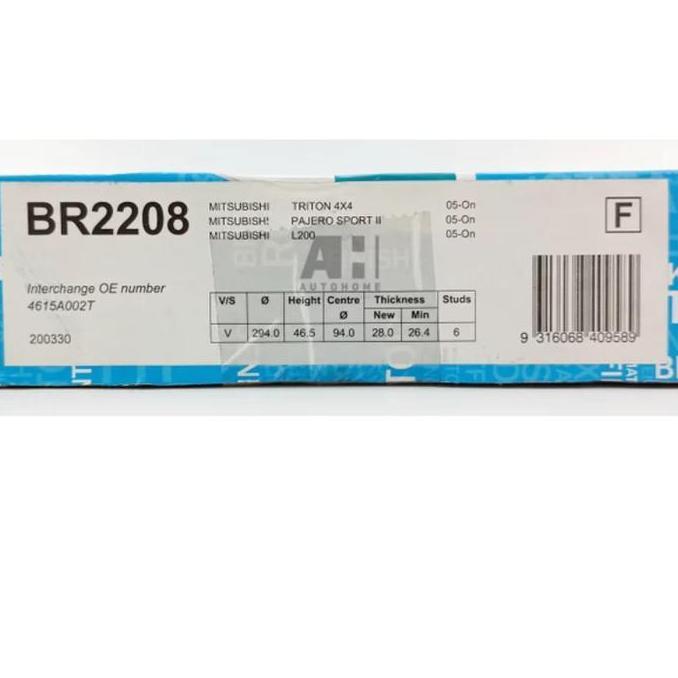 Piringan Cakram Pajero Sport 2008-2015 Bendix Disc Brake Rotor Br2208