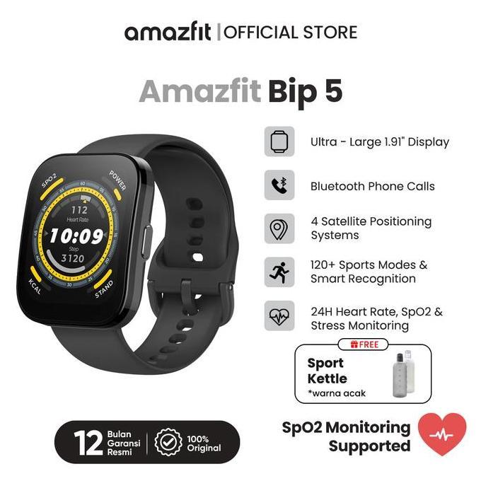 BLOODIBURS - AMAZFIT BIP 5 46MM SMARTWATCH WANITA DENGAN LAYAR 1.91 TFT, IP68, 3MAH, 12MODE OLAHRAGA
