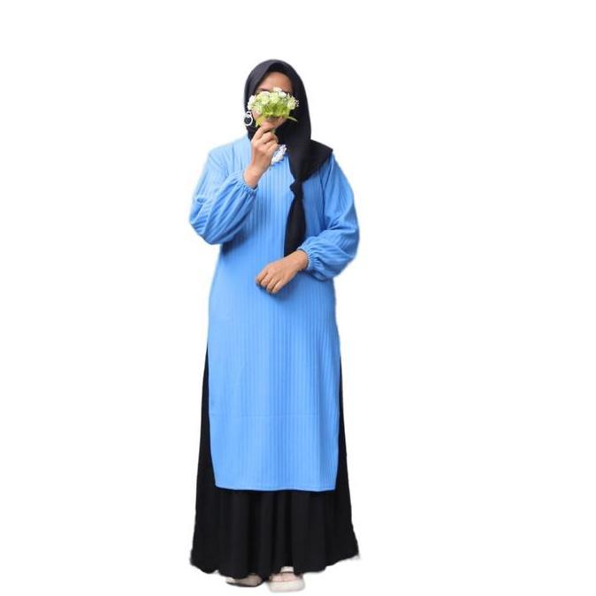 GROSIRHIJABKU Long Tunik Muslim Knit Hornet Jumbo Model Atasan Kekinian (Tania Long Tunik)