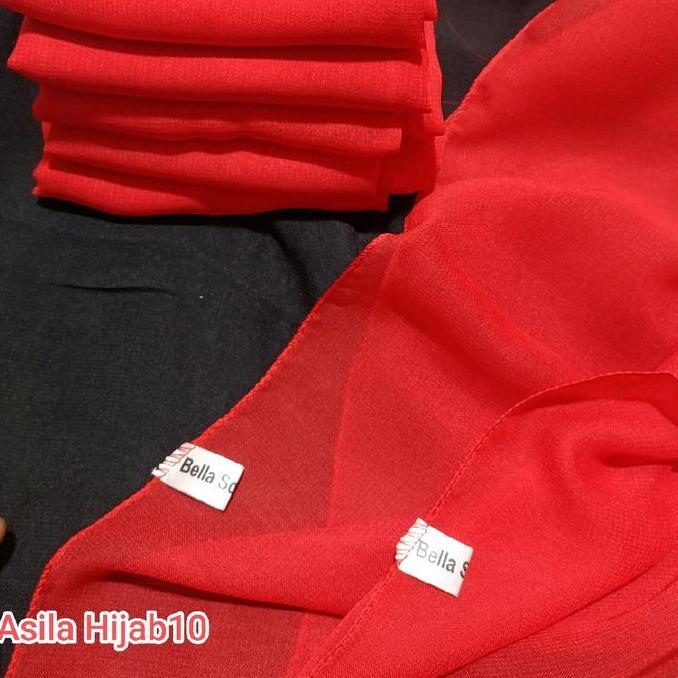Hijab Segi Empat Bella Square Neci Merah Cabe Polycotton Jilbab Bella Square Kerudung