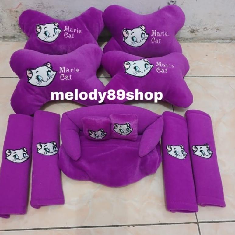 Bantal Mobil Marie Cat Ungu/Bantal Set Marie Cat/Paket Bantal Mobil Marie Ungu/Bantal Mobil Set 9in1