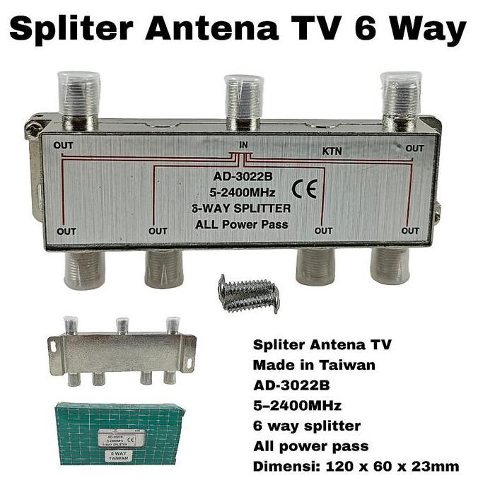 TERBAIK Spliter Antena TV 6 Way CATV Taiwan 2400MHz 6way Splitter