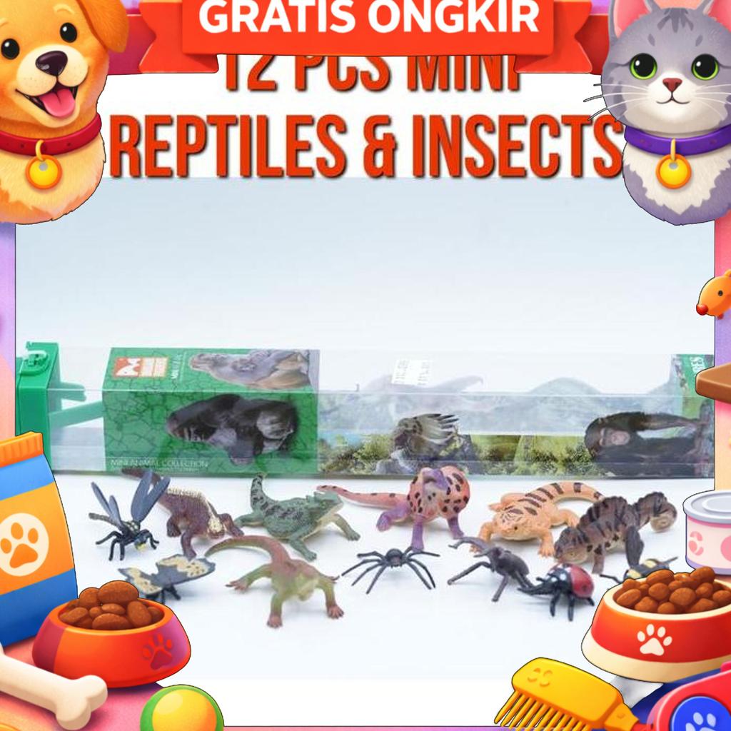 Kori 12Pcs In Box Mini Marine Reptiles Insects Serangga Reptil Iguana Lebah Laba Laba Bearded Dragon