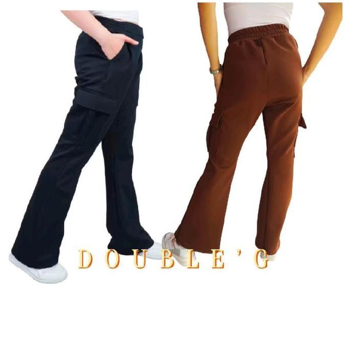 Double'G Cutbray Cargo Celana Wanita Olahraga Jalan-Jalan naik gunung  Scuba Elastis Pinggang Karet 