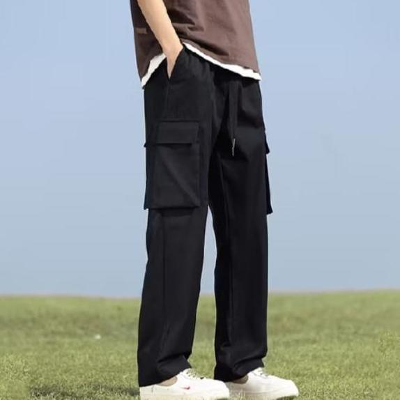 Termurah Celana Panjang Cargo Pria Loose Pants Black Abu Navy Oversize Cowok Keren Nyaman Sport Bagg