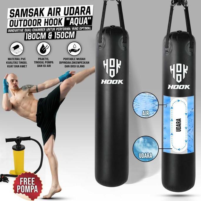 Samsak Air Udara 180cm Hook Sansak Muay Thai Punching Bag Taekwondo Sandsack Silat Sarung Samsak Kar