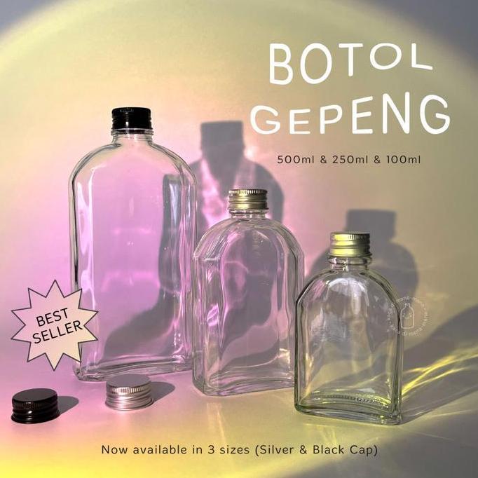 Botol kaca gepeng flat glass bottle - botol juice kopi - Gepeng
