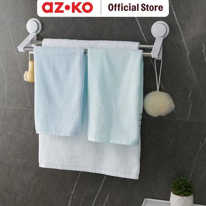 AZKO Stora Gantungan Handuk Double Rail Penghisap - Putih Jemuran Dinding Set Bathroom Tools Kaitan 