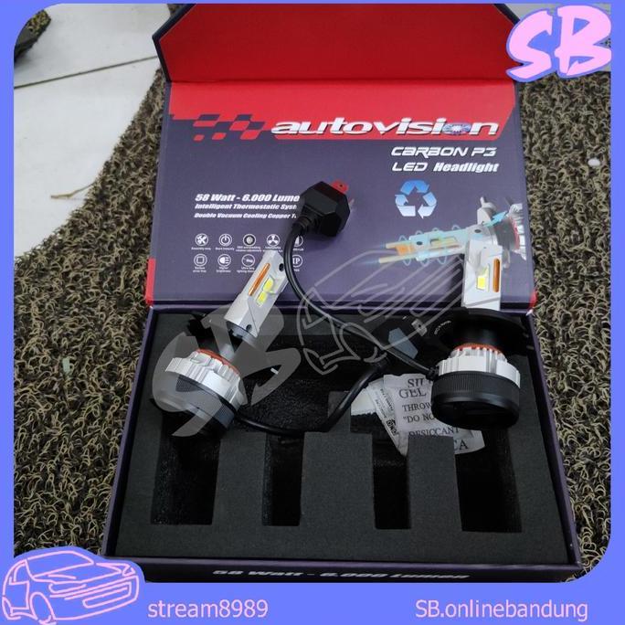 LED Autovision Carbon P3 58 watt H1 H4 H7 H11 HB3 HB4 garansi 2 tahun
