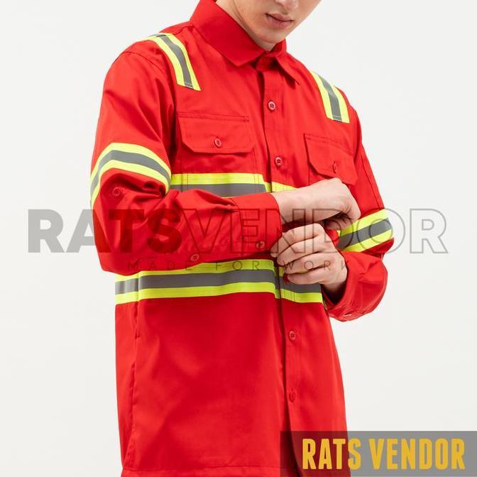 Ratsvendor Kemeja Safety K3 / Weaack Proyek Tambang / Baju Kerja HSE Warna Merah