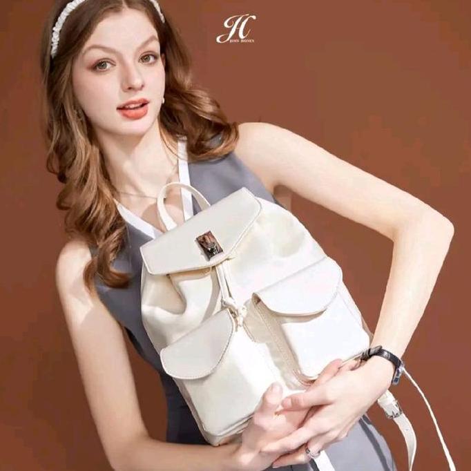 Jims Honey - Hana Bag - Tas Ransel Korea Wanita Backpack Kulit Sekolah Serut Cewek