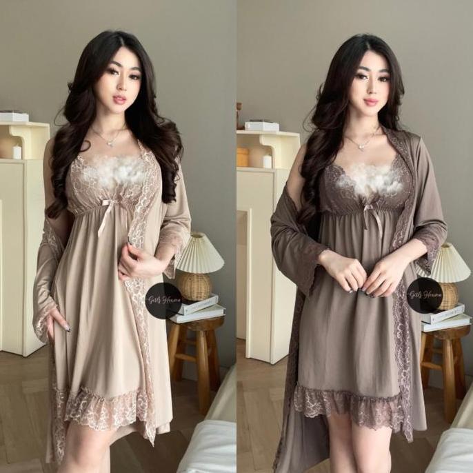 007L Sleepwear Dress + Kimono + Belt  [ Girlsheaven_id ]