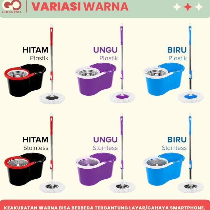 Bersih- Go X Icha Pel Lantai Spin Mop Dengan Ember Pel Putar Untuk Pembersih Lantai