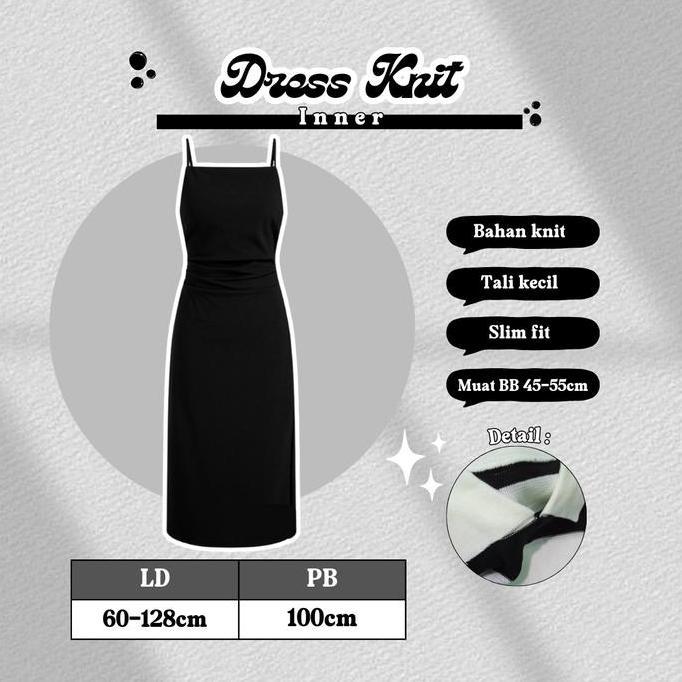 Grgd- One Set Cute Korean Outfit (Baju Rajut Crop Top Lengan Pendek, Inner Dress Panjang Hitam) Lq08