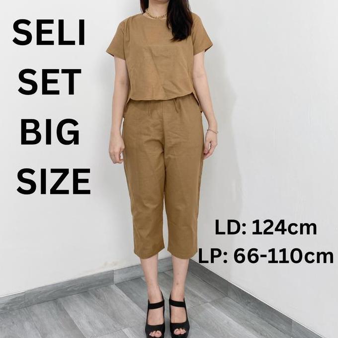Sendtoday- Seli One Set Big Size Setelan Super Jumbo Wanita Linen Panjang Besar