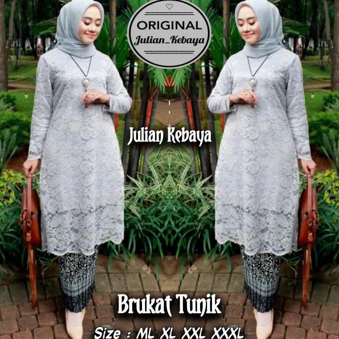 Busananew- Setelan Baju Kebaya Brukat Tunik Wanita Muslim Modern / Atasan Kebaya Brokat Kondangan Wi