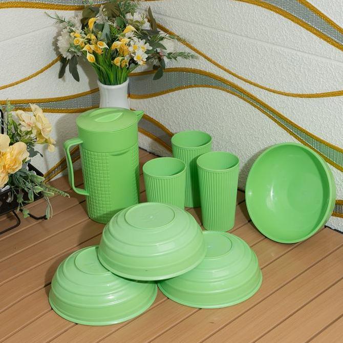 Terpopuler- Yoi - (8 Pcs + Gratis 1 Pcs)  Set Peralatan Makan / Set Piring, Mangkuk, Teko, Dan Gelas