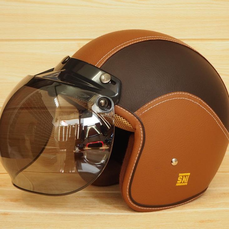 BOGO HELM BOGGO CLASSIC GLOSSY SNI DEWASA PRIA DAN WANITA HELMET RETRO KLASIK LEATHER SINTETIS KACA 