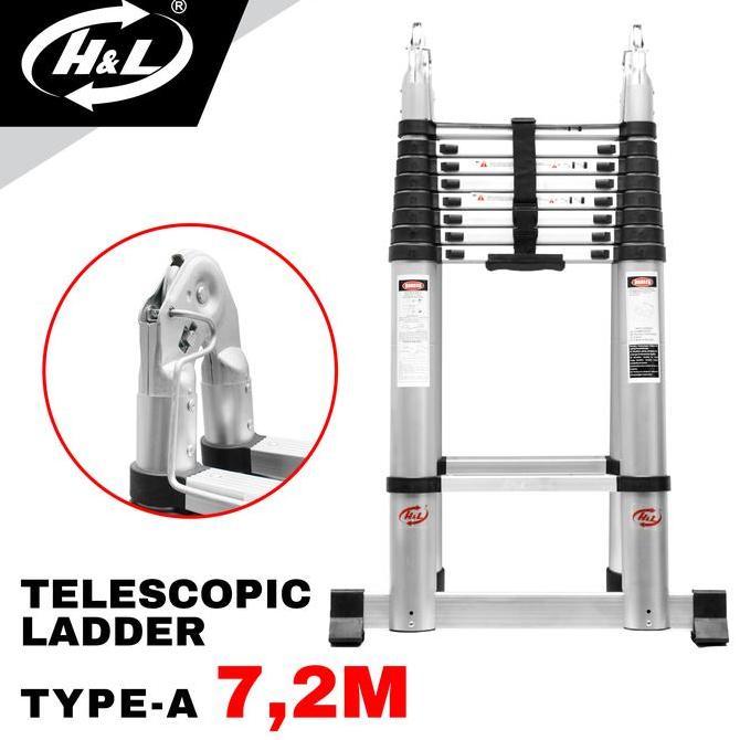 HL Tangga Lipat Aluminium Teleskopik Tipe A 7.2M Double (TERBAIK) (TERBARU) (TERMURAH)