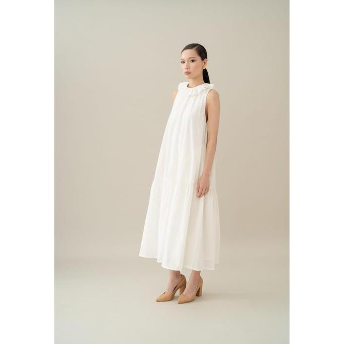 Promo Bulan Ini Novere Lembayung Ruffle Collar Dress In Buttermilk