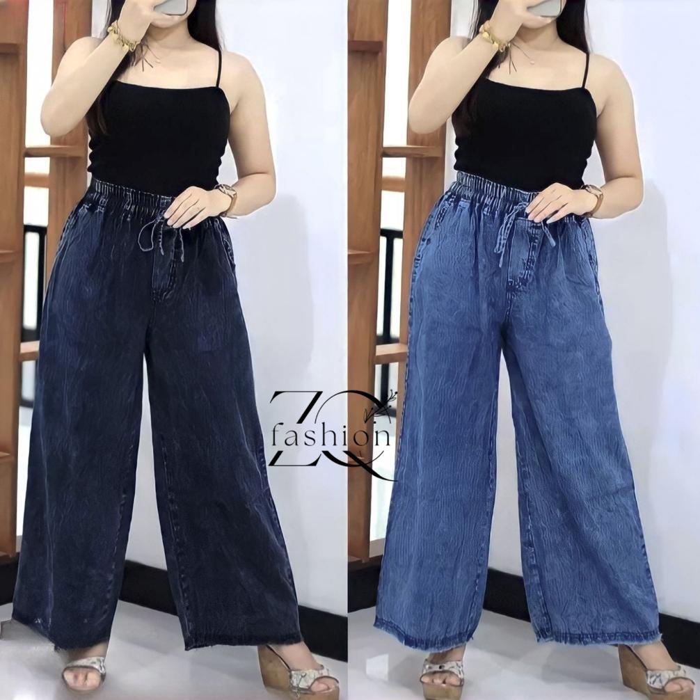Discount Kulot Jeans Pinggang Karet - Celana Jeans Kulot Wanita Full Pinggang Karet Tali Serut