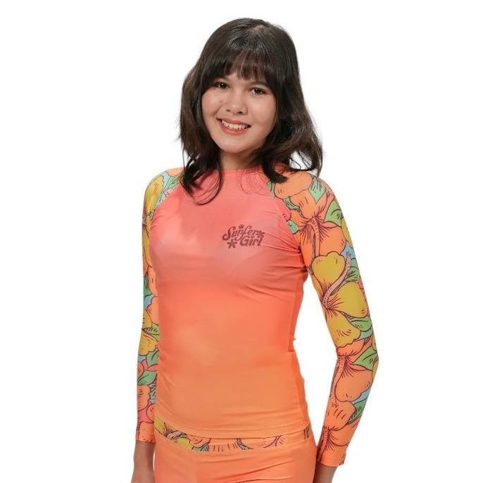 Surfer Girl Hibiscus LS Rashvest 242LLSR002ORG | Swimwear | Baju Renang Wanita | Swimsuit | Pakaian 