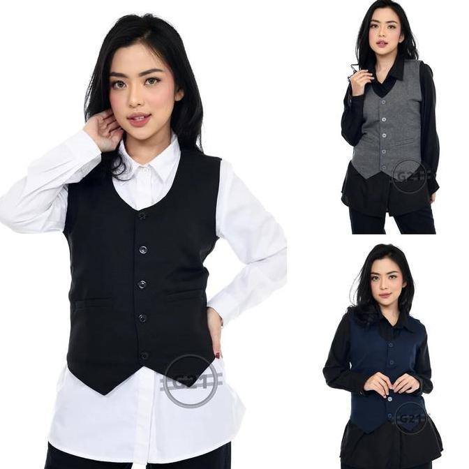 Fwbgy- Vest Kerja Wanita Premium Bahan Nyaman Hitam Navy Abu Rompi Wanita Rompi Kantor