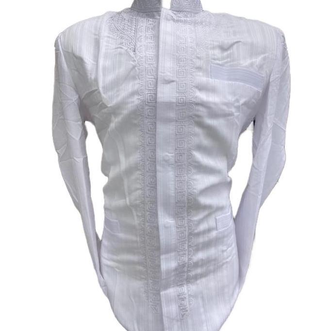 Uwouwo- Jas Koko Hasgradini Putih Bersih Muslim Pria Dewasa Katun Nyaman Santai Panjang Tangan Denga