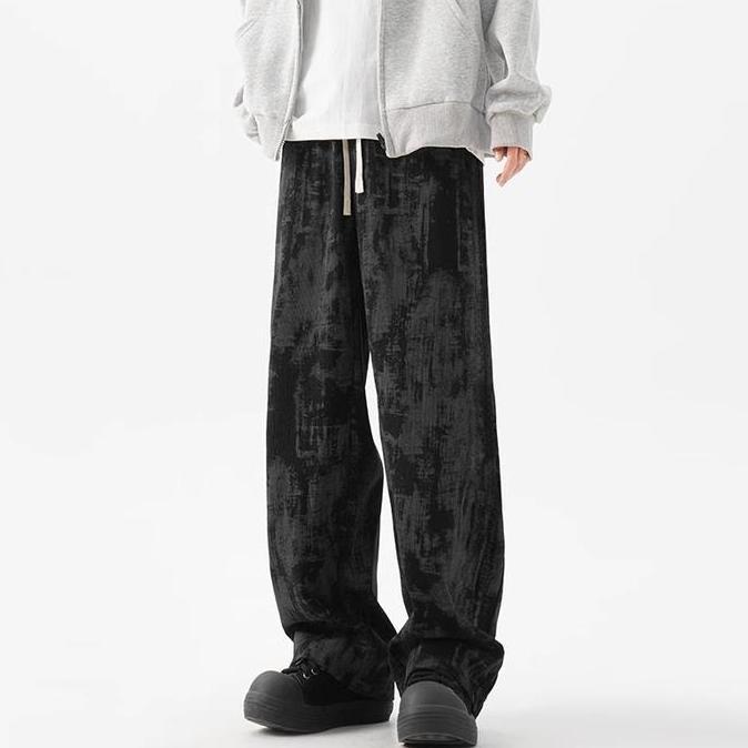 Viral  Tamp-X Corduroy Pants Pria Boyfriend Style Long Tie-Dye Men'S Elastic Waist Jeans