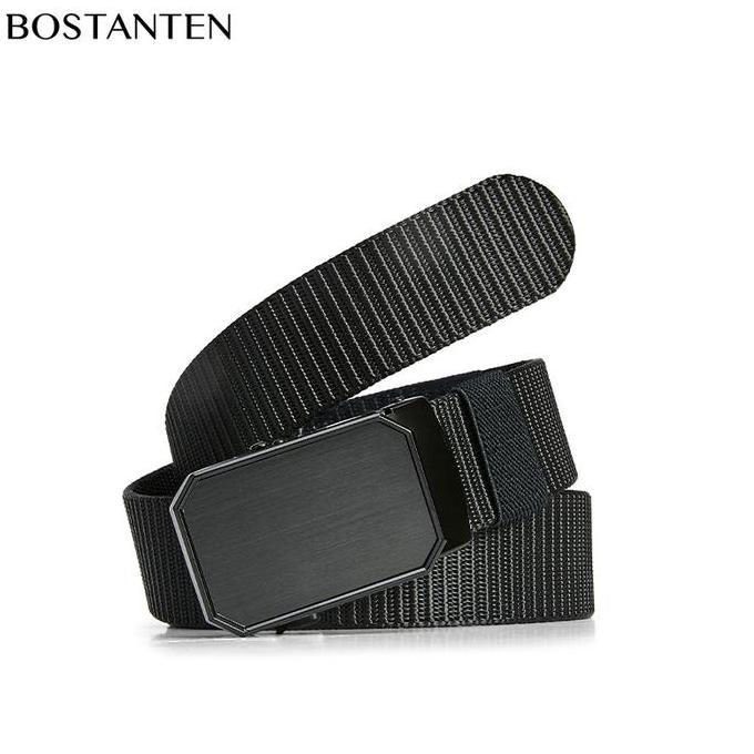 Bostanten Sabuk Pinggang Pria Ikat Pinggang Pria Nylon Canvas Alloy Belt Gesper Pria Hitam