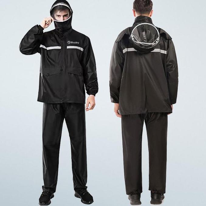 Rhodey Jas Hujan Motor Setelan Celana + Pelindung Wajah Mantel Nano Polyester Waterproof Raincoat