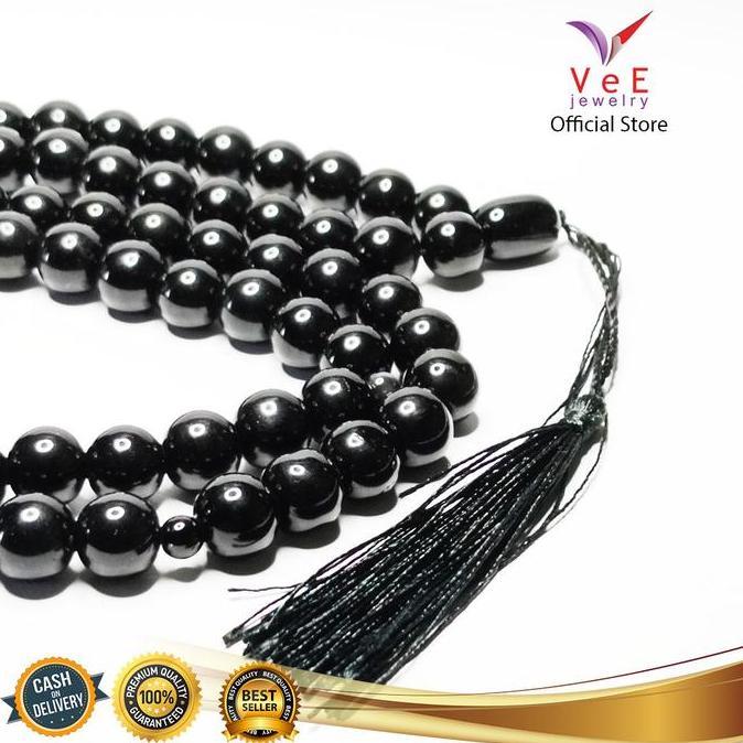 Tasbih 99 Butir Batu Giok Hitam Black Jade Asli Cina 12mm - Vee Jewelry Kalung Tasbih Muslim (TERBAI