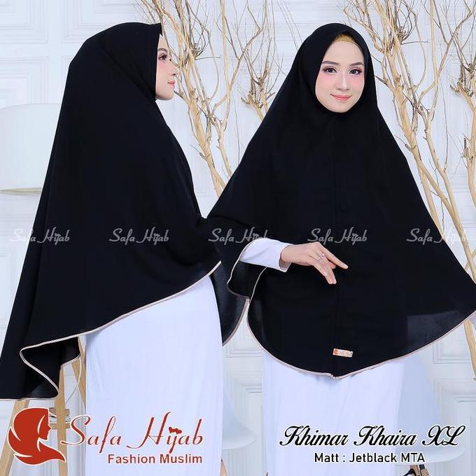 KHIMAR JUMBO Jetblack MTA Khimar Khaira list pita warna/polos super cantik pet dan non pet Jilbab Hi