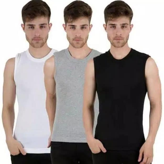 Realboy- Kaos Oblong Tanpa Lengan Agree / Hitam, Abu, Putih