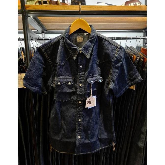 The Flat Head Denim Shirt S/S - 12oz Selvedge Denim Shirt murah