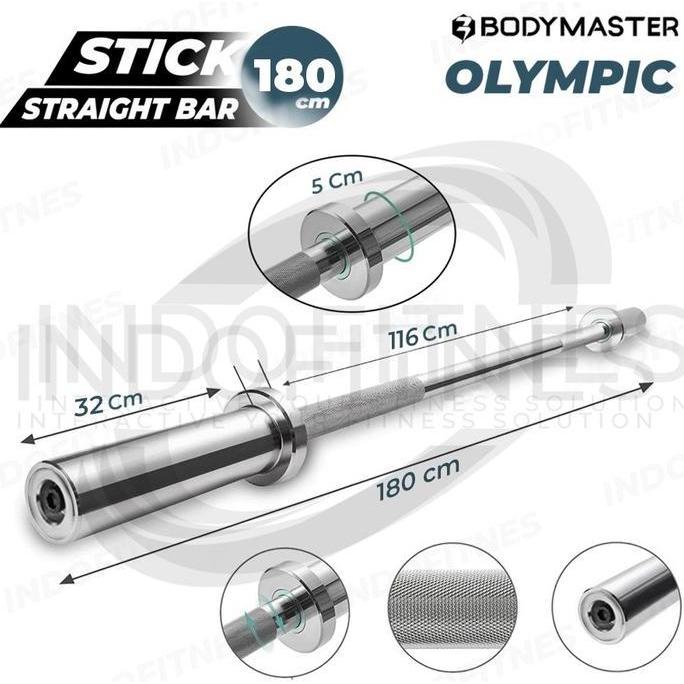BODYMASTER Stick Olympia 180cm Dumbell Olympic Bar Barbel Gym Chrome (TERBAIK) (TERBARU) (TERMURAH)