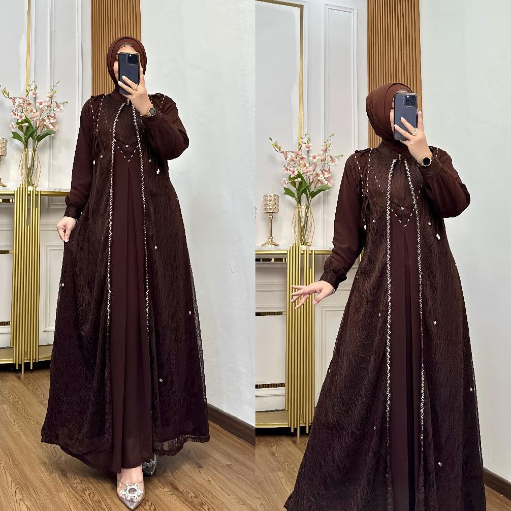 GAMIS CHANTILY CERUTI BORDIR / gamis chantily ceruti / gamis pesta mewah Terbaru