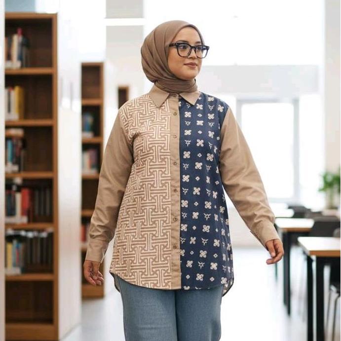 Grosir Saiara Alicia Mocca Motif Baru Kemeja Batik Katun Toyobo