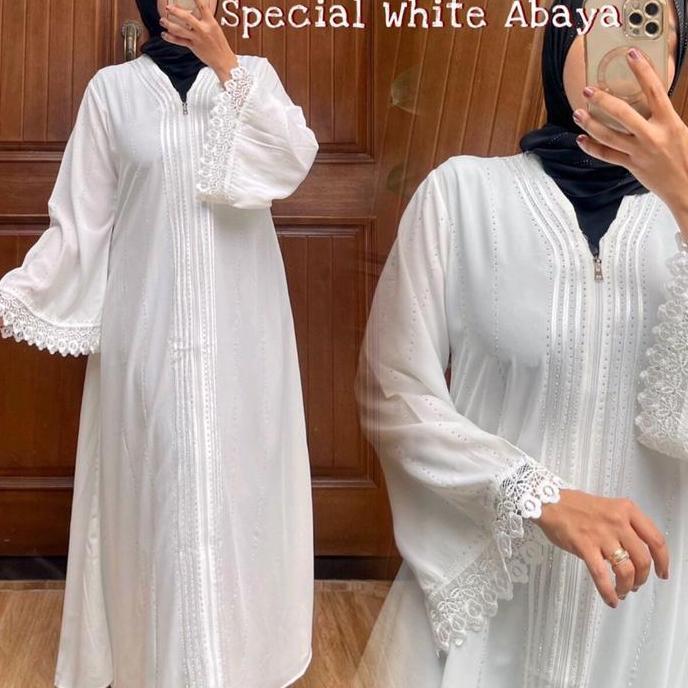 Murah Abaya Asmaa Size S M L Jumbo Xl Special Black White Premium Aplikasi Renda Abaya Umroh